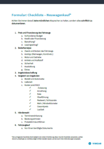 die Checkliste zum Neuwagenkauf