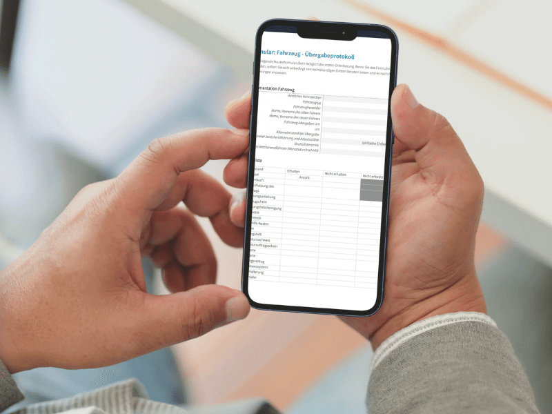 Fahrzeugübergabe Protokoll auf Smartphone geöffnet