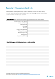 Vorschau des Formulars zur Führerscheinkontrolle