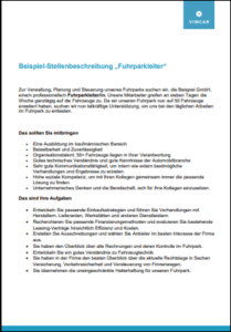 Stellenbeschreibung Fuhrparkmanagement Aufgaben