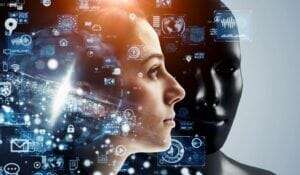 Frau mit Robot